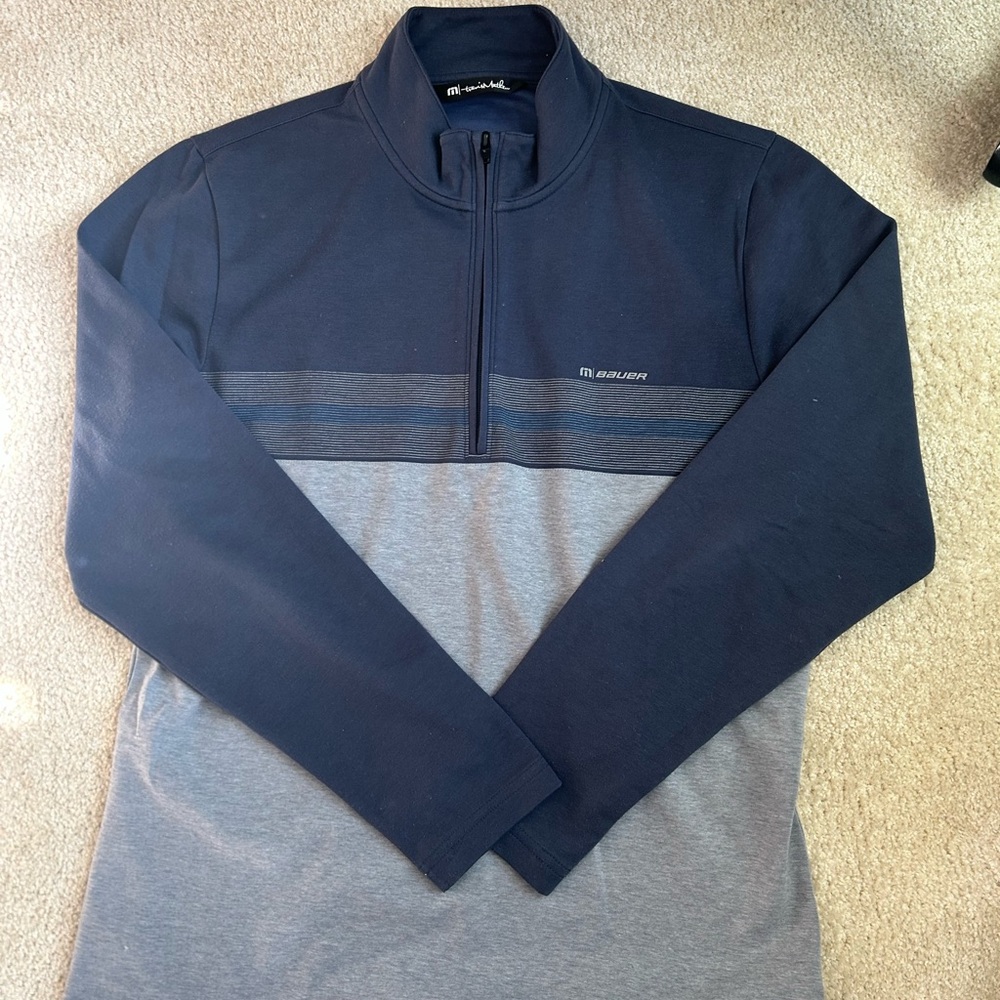 Travis Mathew Bauer Navy and Gray Quarter-Zip Pullover-Size M